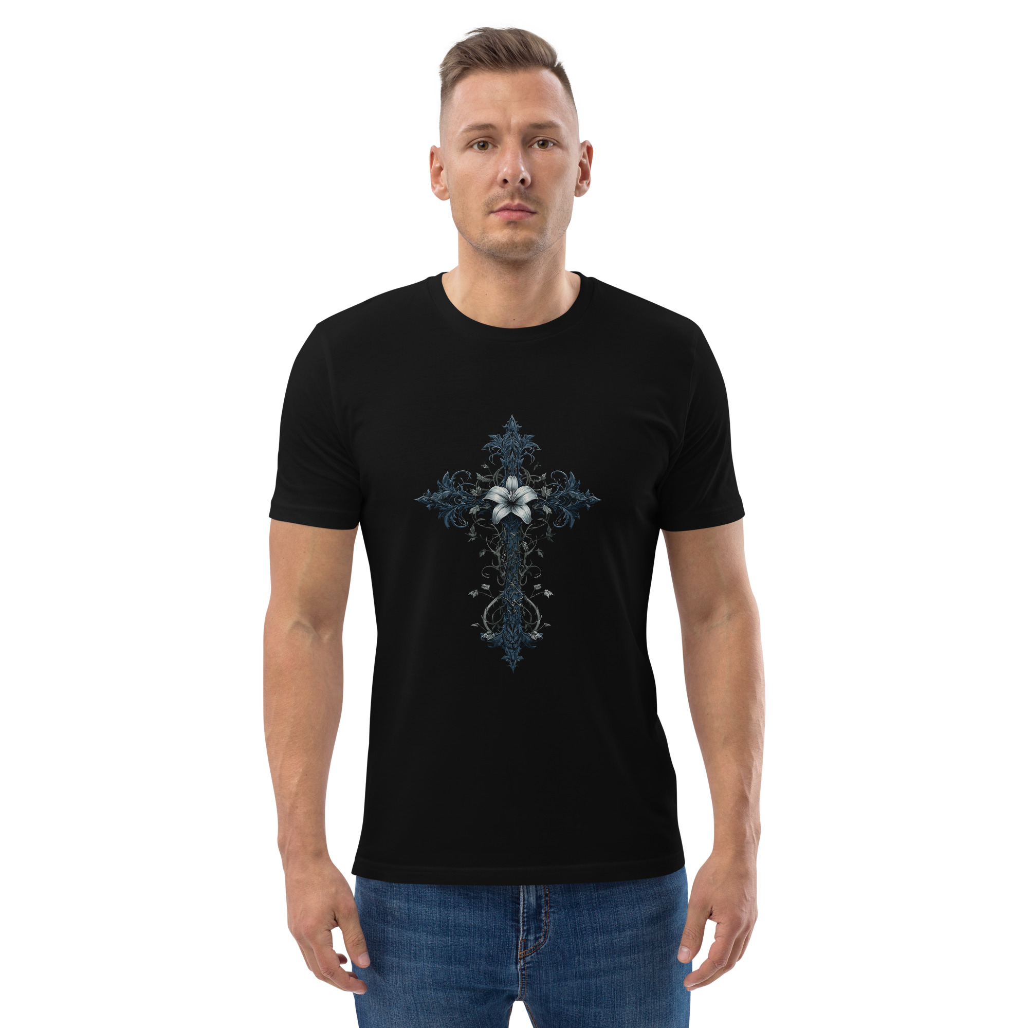 Cross of Blue Flowers Tee - Image 4