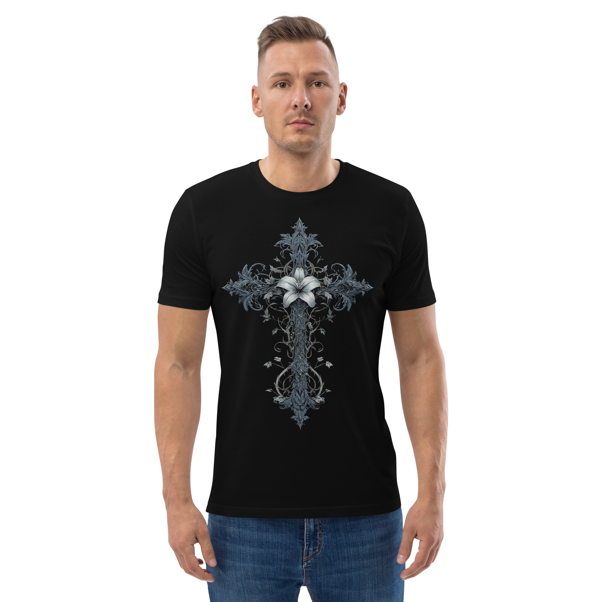 Cross of Blue Flowers Tee - Image 9